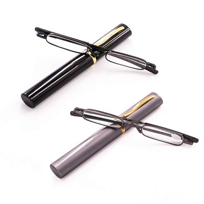 Viseng Slim Mini Metal Reading Glasses Compact Lightweight Portable Readers with Glasses Case for Reading Case,Black+Gray+2.0