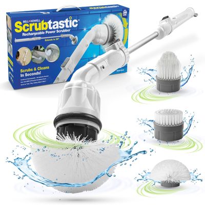 Scrubtastic Spin Scrubber, Electric Shower Scrubber  Rechargeable, Multipurpose Extendable Tile Cleaner, Bathroom, Floor & Grout Bathtub Power Scrubber with 3 Rotating Brush Heads, Improved for 2022