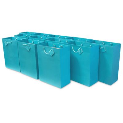 OccasionALL Teal Gift Bags with Handles, Teal Christmas Gift Bags, Large Party Favor Bags for Weddings, Birthdays, Holidays, Shopping, Party Supplies, Bulk, 10x5x13, 12 Pack