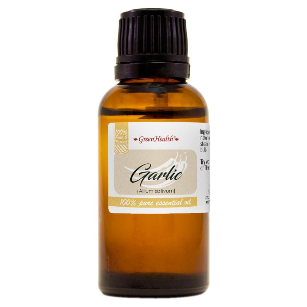 1 fl oz - Garlic Essential Oil - 100% Pure & Natural, Undiluted - Amber Glass Bottle w/Euro Dropper - Greenhealth