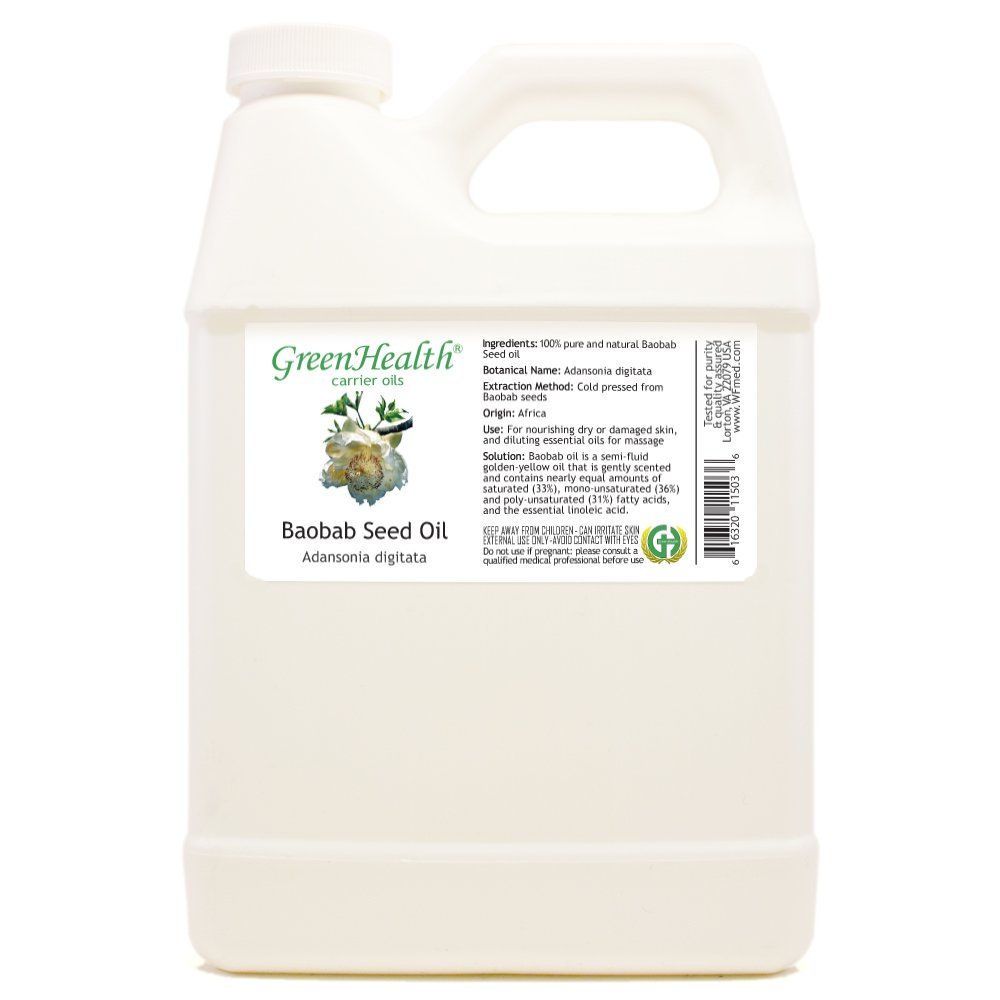 Baobab Seed Carrier Oil - 32 fl oz (946 ml) - 100% Pure Cold Pressed - GreenHealth