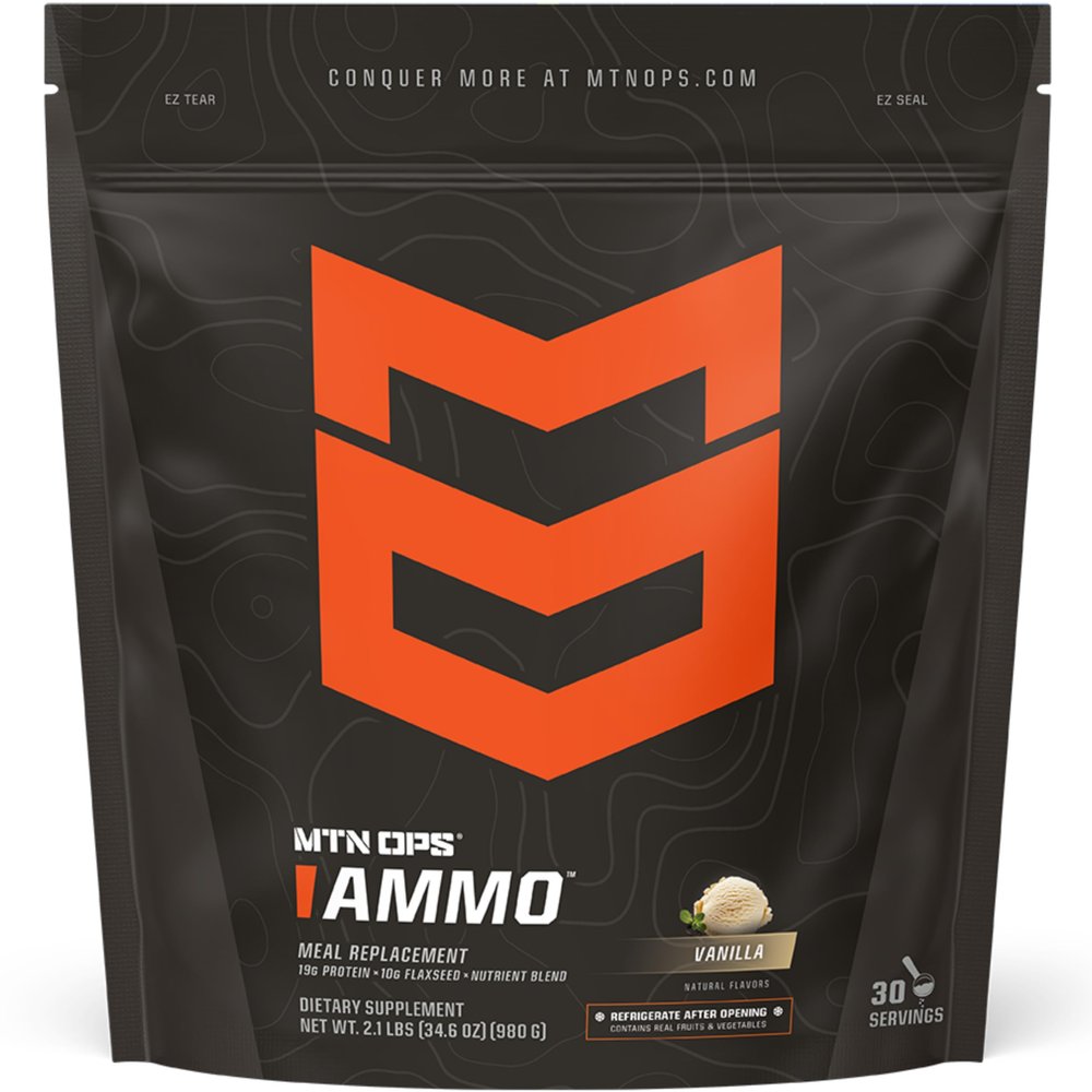 MTN OPS Ammo Meal Replacement Shake Powder 19g Protein, 10g Flaxseed, 4.5g Whole Foods, Real Fruits & Vegetables Daily Nutrition & On-the-Go Fuel, 30 Servings, Vanilla