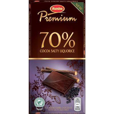 10 Bars x 100g of Marabou Premium Salty Liquorice - Original - Swedish - Dark Chocolate - 70% Cocoa