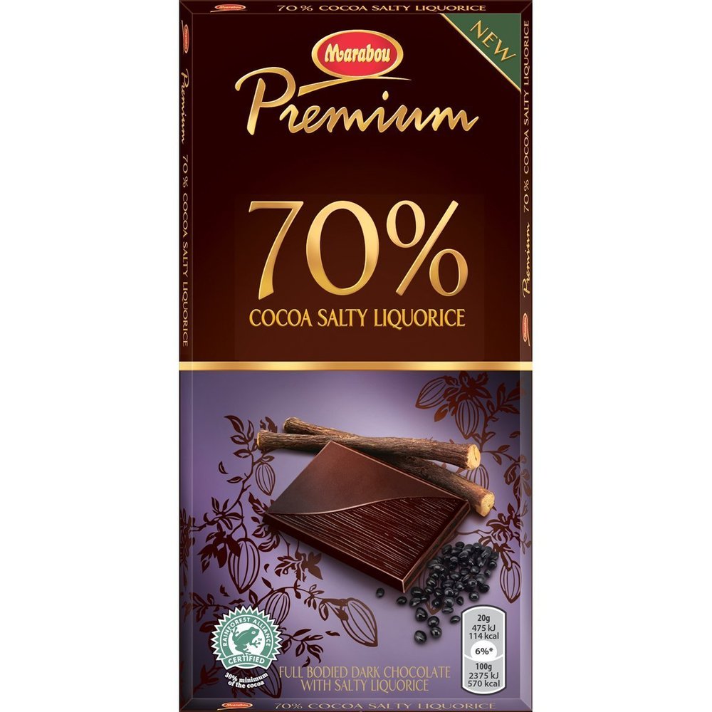 10 Bars x 100g of Marabou Premium Salty Liquorice - Original - Swedish - Dark Chocolate - 70% Cocoa