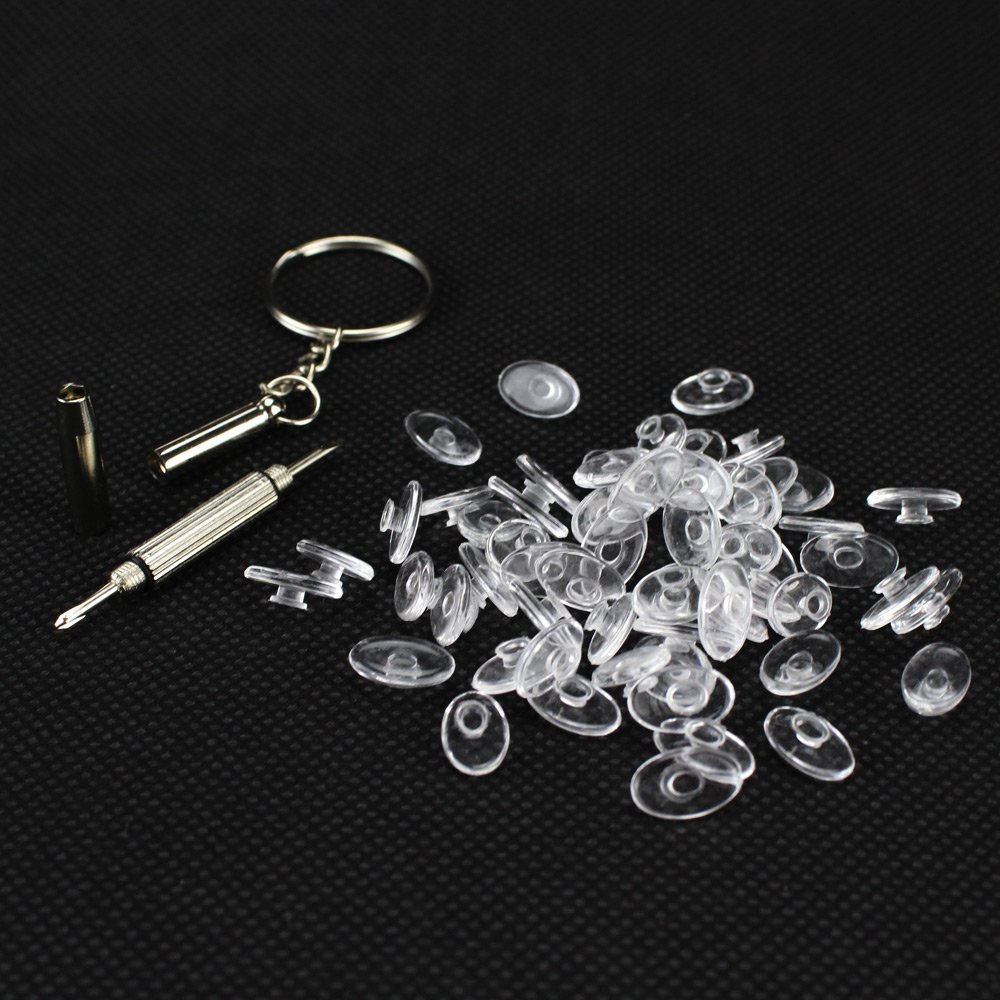 40 Pairs Nose Pads Oval Shape Eyeglass Silicone 12mm Slide on for Rimless Frames + Screw Driver