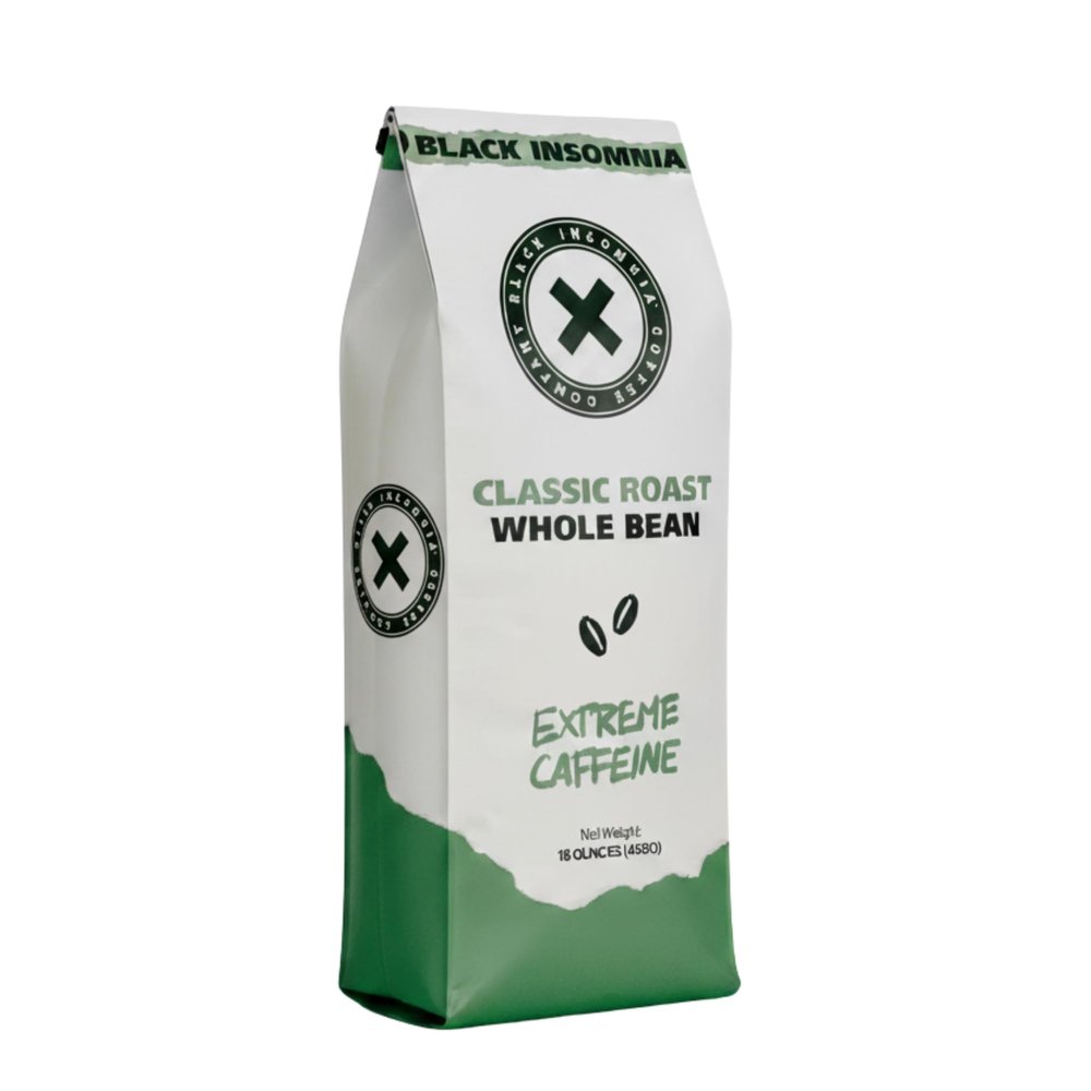 Black Insomnia Classic Roast Whole Bean Coffee - The Strongest Coffee in the World - 1lb Bag (Pack of 1)