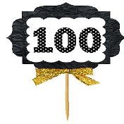 100th Birthday Anniversary Gold Ribbon Novelty Cupcake Appetizer Decoration Toppers / Picks -12ct
