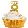 12pack Gold Ribbon Gold Glitter Diamond Shaped Wedding Ring Elegant Cupcake Decoration Topper view 1
