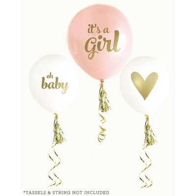 Balloon Crafts Gold Girl Baby Shower Balloons (set of 3) - Baby Announcement, Gender Reveal Party, Birthday Decorations