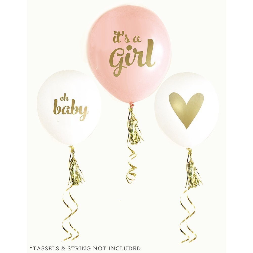 Balloon Crafts Gold Girl Baby Shower Balloons (set of 3) - Baby Announcement, Gender Reveal Party, Birthday Decorations
