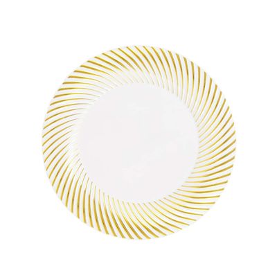 Party Essentials 70-Count Hard Plastic 6" Divine Dinnerware China Dessert/Appetizer Swirl Rim Disposable Plates, White/Gold