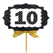10th Birthday Anniversary Gold Ribbon Novelty Cupcake Appetizer Decoration Toppers / Picks -12ct