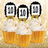 10th Birthday Anniversary Gold Ribbon Novelty Cupcake Appetizer Decoration Toppers / Picks -12ct view 3