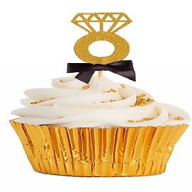 12pack Black Ribbon Ribbon Gold Glitter Diamond Shaped Wedding Ring Elegant Cupcake Decoration Topper