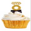 12pack Black Ribbon Ribbon Gold Glitter Diamond Shaped Wedding Ring Elegant Cupcake Decoration Topper view 1