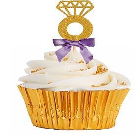12pack Purple Lavendar Ribbon Gold Glitter Diamond Shaped Wedding Ring Elegant Cupcake Decoration Topper
