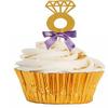 12pack Purple Lavendar Ribbon Gold Glitter Diamond Shaped Wedding Ring Elegant Cupcake Decoration Topper view 1
