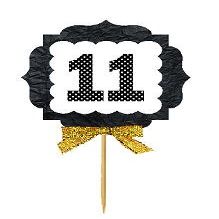 11th Birthday Anniversary Gold Ribbon Novelty Cupcake Appetizer Decoration Toppers / Picks -12ct