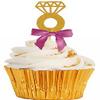 12pack Rose Pink Ribbon Gold Glitter Diamond Shaped Wedding Ring Elegant Cupcake Decoration Topper view 1
