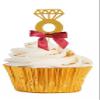 12pack Red Ribbon Gold Glitter Diamond Shaped Wedding Ring Elegant Cupcake Decoration Topper view 1