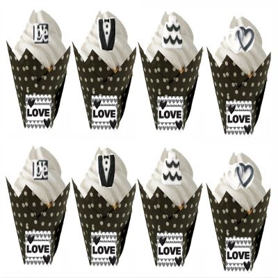 12pack Black Polka Dots Cupcake Decorating Liners with Wedding Cupcake Sugars Decorations -12ct