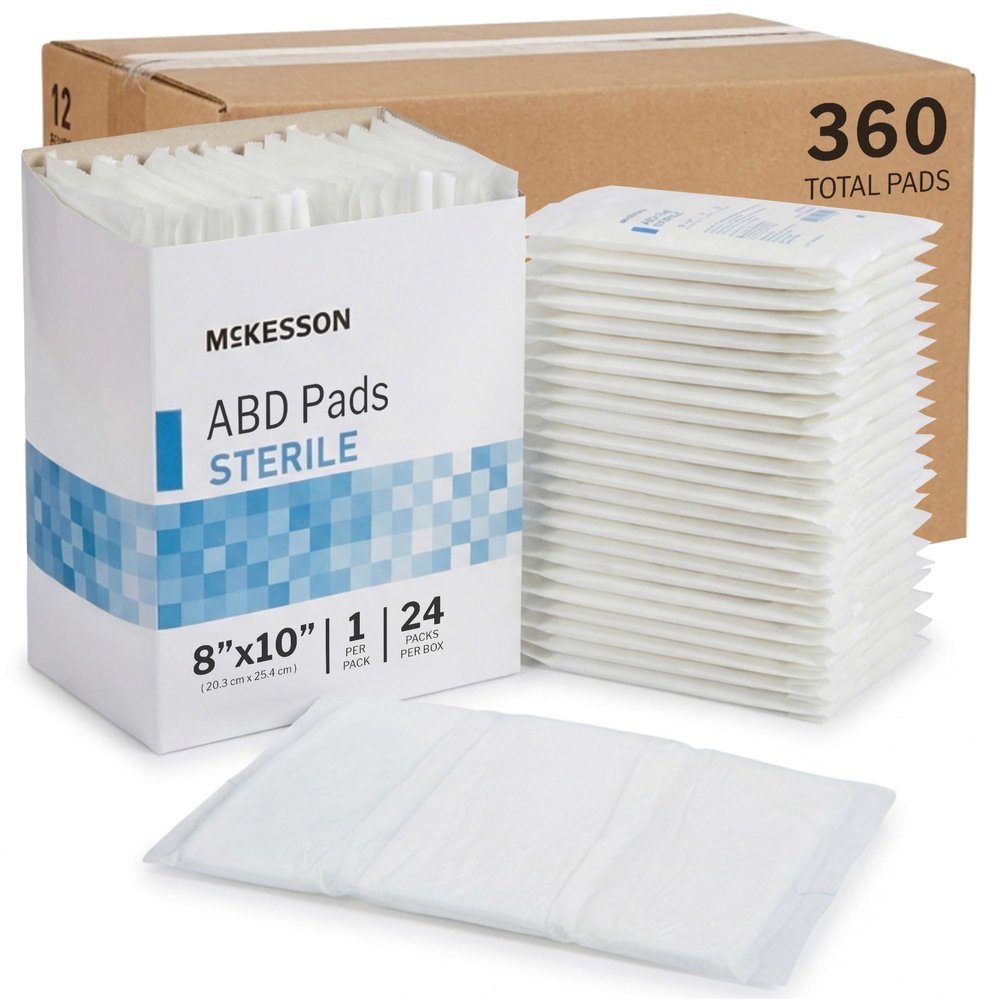 McKesson Sterile ABD Pads 8 x 10 in [360 Count]  Abdominal Pads for Wound Care, Non Stick Gauze Dressing, Surgical Absorbent Pad for Drainage and Post-Op Use