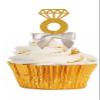 12pack White Ribbon Gold Glitter Diamond Shaped Wedding Ring Elegant Cupcake Decoration Topper view 1