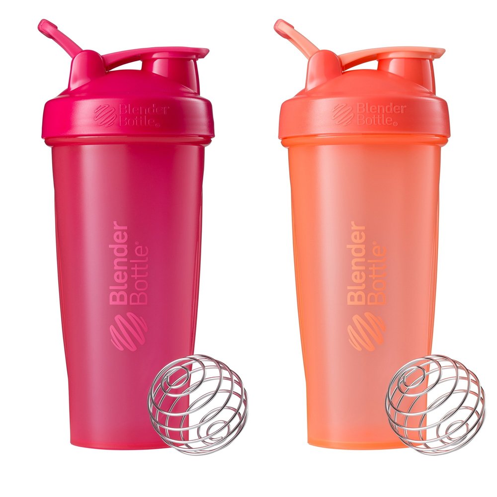 BlenderBottle Classic Shaker Bottle Perfect for Protein Shakes and Pre Workout, 28-Ounce (2 Pack), Pink and Coral