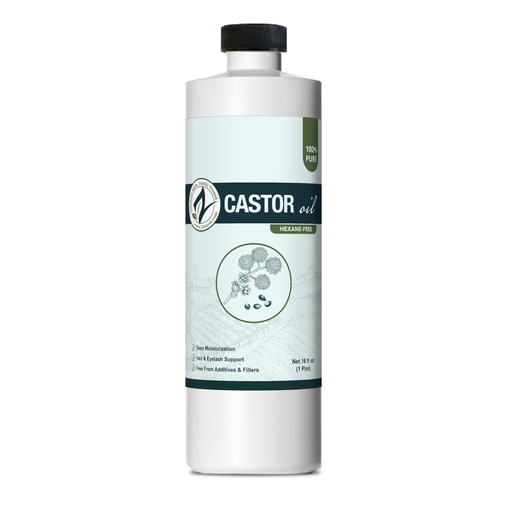 Zatural Castor Oil Naturally Grown 100% Pure Cold Pressed Castor Oil Hexane Free Hair Growth Eylash Serum and Eybrows or Body Wraps and Detox (16oz)