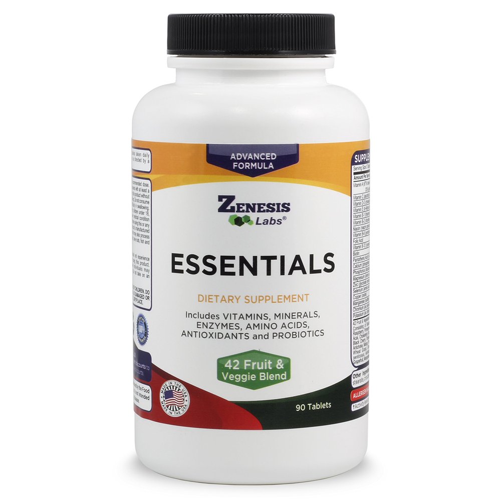 Zenesis Labs Essentials - a Natural & Nutrient Rich Multi-Vitamin - with Minerals, Enzymes, Amino Acids, Antioxidants and Probiotics - 90ct