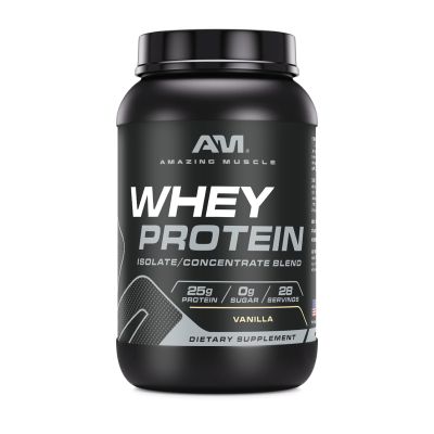 Amazing Muscle 100% Whey Protein Powder *Advanced Formula with Whey Protein Isolate as a Primary Ingredient Along with Ultra Filtered Whey Protein Concentrate (Vanilla, 2 lb)