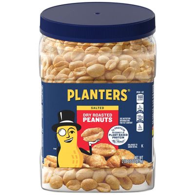 PLANTERS Dry Roasted Peanuts,Resealable Plastic Jars - Peanuts with Sea Salt - Peanut Snacks - Shareable Snacks - Heart Healthy Snacks for Adults - Kosher, 34.5 oz(Pack of 3)