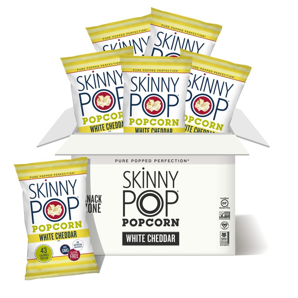 SkinnyPop White Cheddar Popcorn, 6ct, 4.4oz Grocery Size Bags, Skinny Pop, Healthy Popcorn Snacks, Gluten Free
