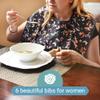 6 Pack Adult Bibs with Crumb Catcher - Waterproof and Reusable Clothing Protectors for Elderly Women view 2