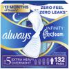 Always Infinity Feminine Pads for Women, Flexfoam Pads with Wings, Size 5, Extra Heavy Overnight Absorbency, Unscented, 132 Count (6 Packs of 22) view 1