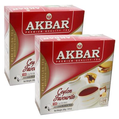 Akbar | Premium Ceylon Tea |100 Count String & Tag | High Grown Black Tea |Single Origin | Non GMO |Red & White Collection | 100 Teabags (Pack of 2) by Akbar