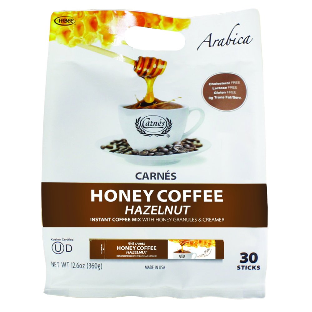CARNES Premium Instant Coffee Mix with Honey Powder (Hazelnut, 30 Count)