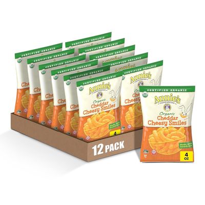 Annie's Organic Cheddar Cheesy Smiles, Baked Corn Puffs, Gluten Free, 4 oz (Pack of 12)
