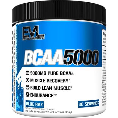 Evlution EVL BCAAs Amino Acids Powder - BCAA Powder Post Workout Recovery Drink and Stim Free Pre Workout Energy - 5g Branched Chain Amino Acids Supplement for Men - Blue Raz.