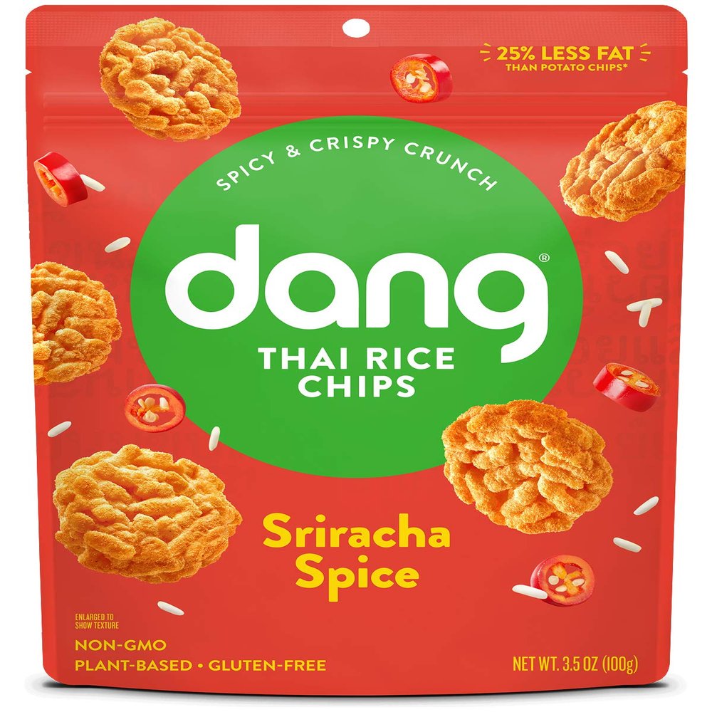 DANG Sticky Rice Chips | Sriracha Spice | 4 Pack | Vegan, Gluten Free, Non Gmo Rice Crisps, Healthy Snacks Made With Whole Foods | 3.5 Oz Bags