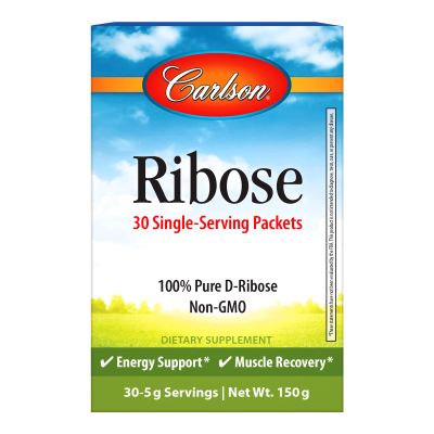 Carlson - Ribose Grab + Go Packets, Single-Serving, 100% Pure D-Ribose, Non-GMO, Energy Support & Muscle Recovery, 30 Packets, 5 g Each