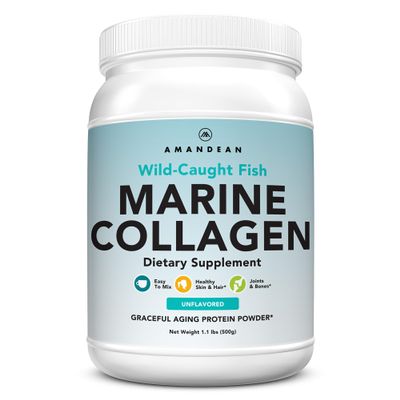 AMANDEAN Marine Collagen Peptides Powder. Double Hydrolyzed for Increased Absorption. Wild-Caught Fish Collagen Supplement. Type 1 & 3 Collagen Protein. 18 Amino Acids for Skin, Hair, Nails.