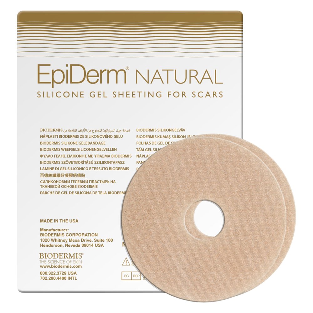 EpiDerm Areola Circles Silicone Scar Sheets for Surgical Scars from Areola Reconstruction & Breast Augmentation - Washable & Reusable Silicone Sheets - Complements Mastopexy Forms - 1 Pair, Natural