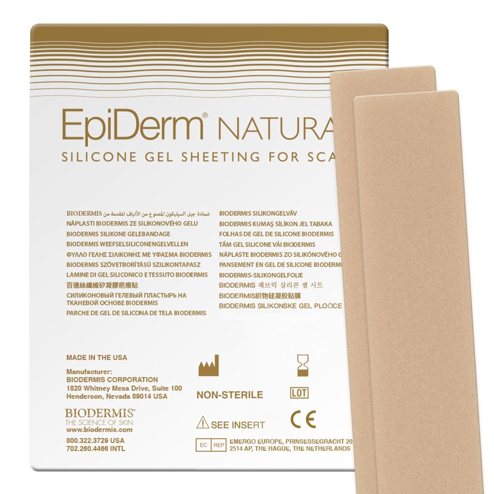 EpiDerm Long Strips Natural Silicone Scar Sheets Soft, Flexible & Reusable Scar Sheets - Scar Treatment for Tummy Tuck, C-Section & Surgery Scars - Conforms to Body Contours - 1.4" x 11.5", 1 Pair