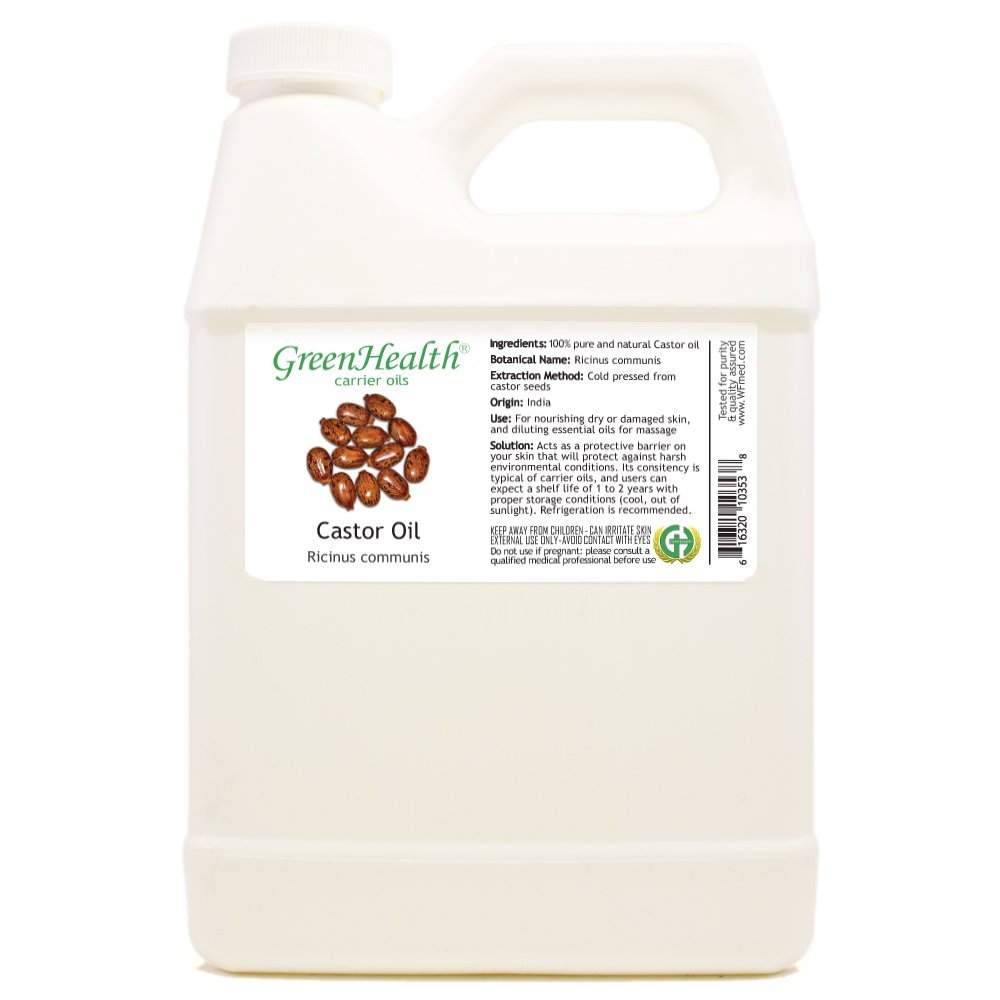 Castor oil - 32 fl oz (946 ml) Plastic Jug w/Cap - 100% Pure Carrier Oil - For Eyelashes, Eyebrows, Hair, Skin, & Nails - GreenHealth