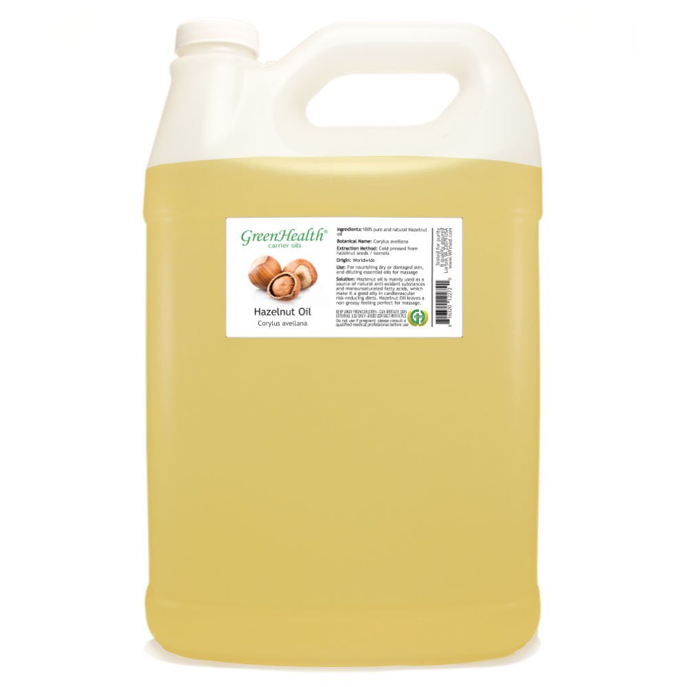 GreenHealth Hazelnut Carrier Oil 1 Gallon (128 oz) 100% Pure & Natural, Cold-Pressed Moisturizing Base Oil for Aromatherapy, Skin & Hair Care Bulk Size in Clear Plastic Jug