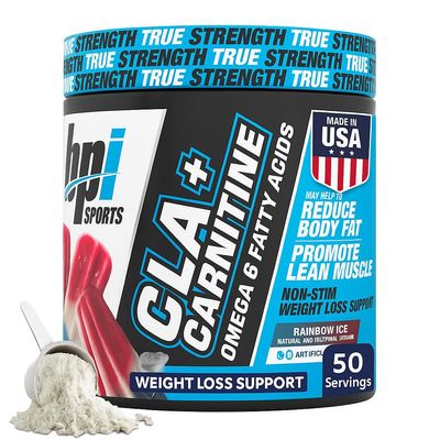 BPI Sports CLA + Carnitine Powder Caffeine Free, Rainbow Ice, 50 Servings