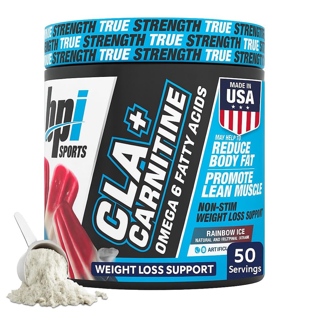 BPI Sports CLA + Carnitine Powder Caffeine Free, Rainbow Ice, 50 Servings