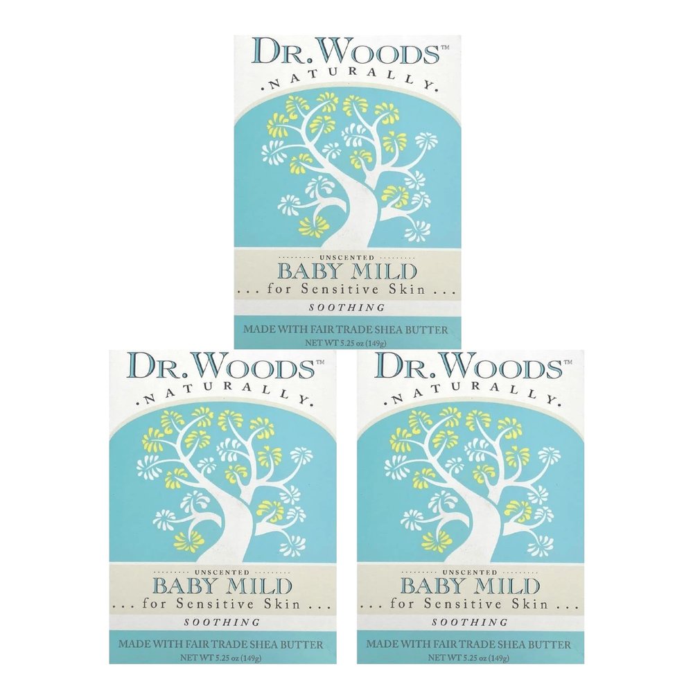 Dr. Woods Unscented Baby Mild Bar Soap - 5.25 Oz Bar, Pack of 3