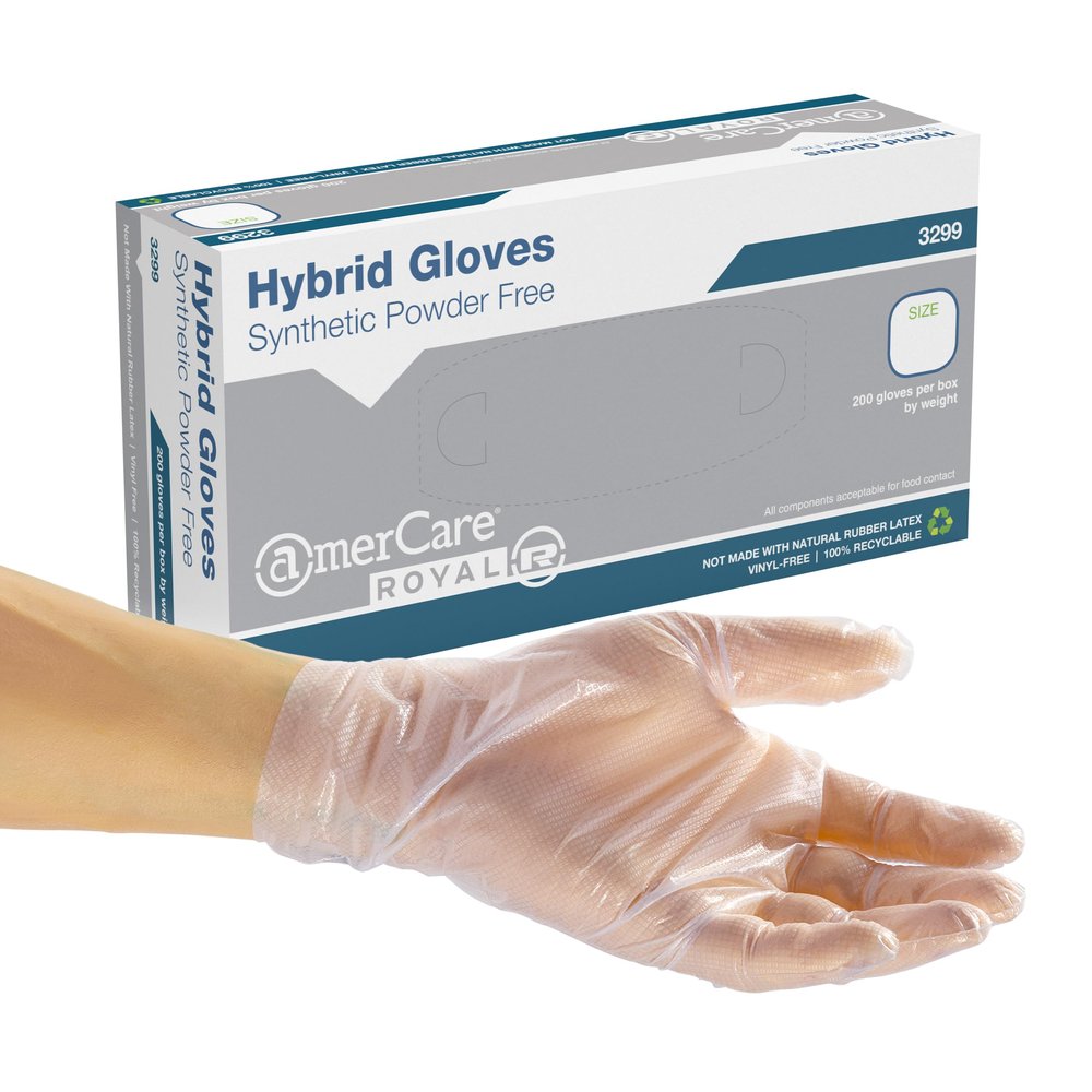 AmerCare C2 Gen 1.0 Hybrid Powder Free Gloves, Medium, Case of 1000